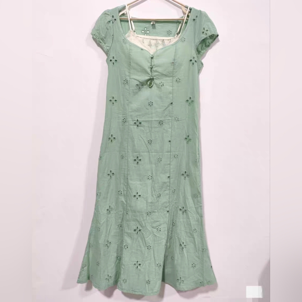 Women’s Light Green Eyelet Cotton Dress